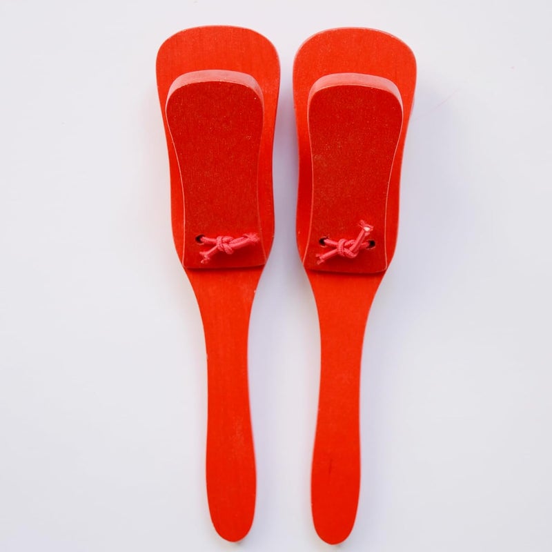 mocrcrel 2 Pcs Professional Castanets, Single Set with Handle，Wooden Castanet Clapper Educational Musical Percussion (Red) - Image 5